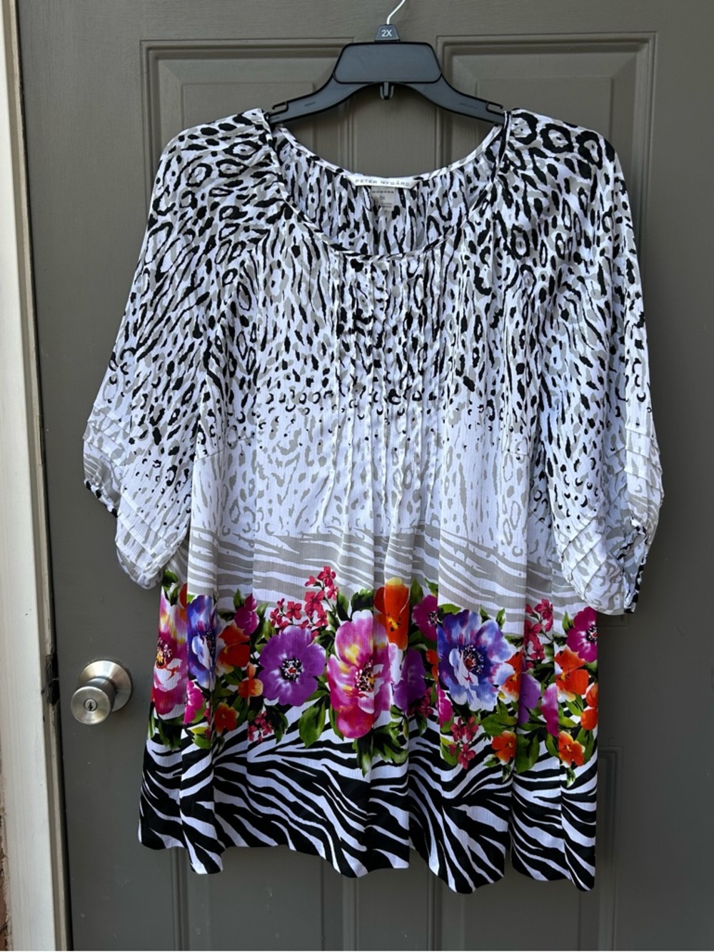 Peter Nygard Mixed Animal Print Floral Top